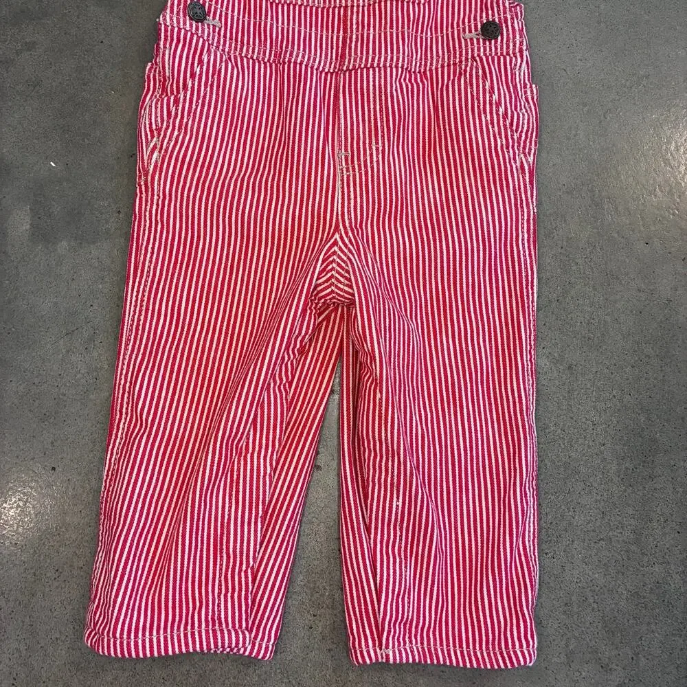 Osh Kosh Hickory red white stripe denim overalls Christmas infant boys 24 months